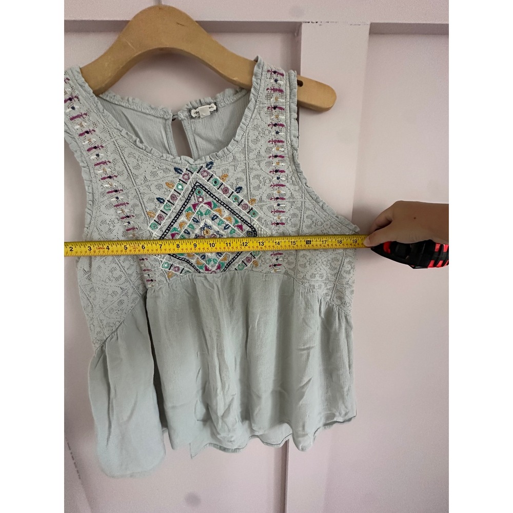Eyeshadow Sage Green Embroidered Lace Babydoll Tank Top XL Boho Sequin - Picture 5 of 5